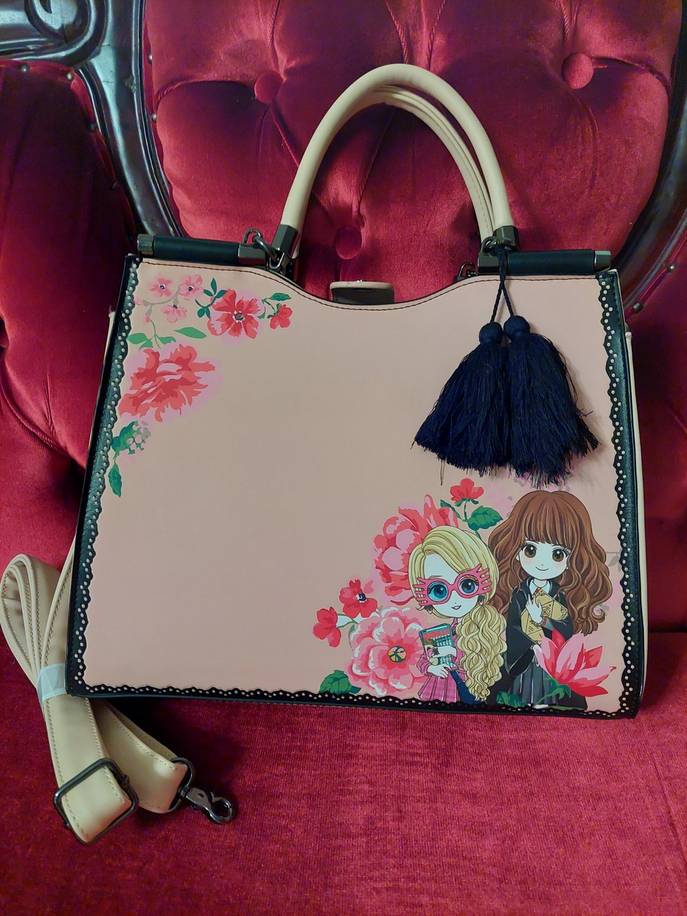 Harry Potter Loungefly Pink Floral Hermione Luna Purse with Detachable Strap